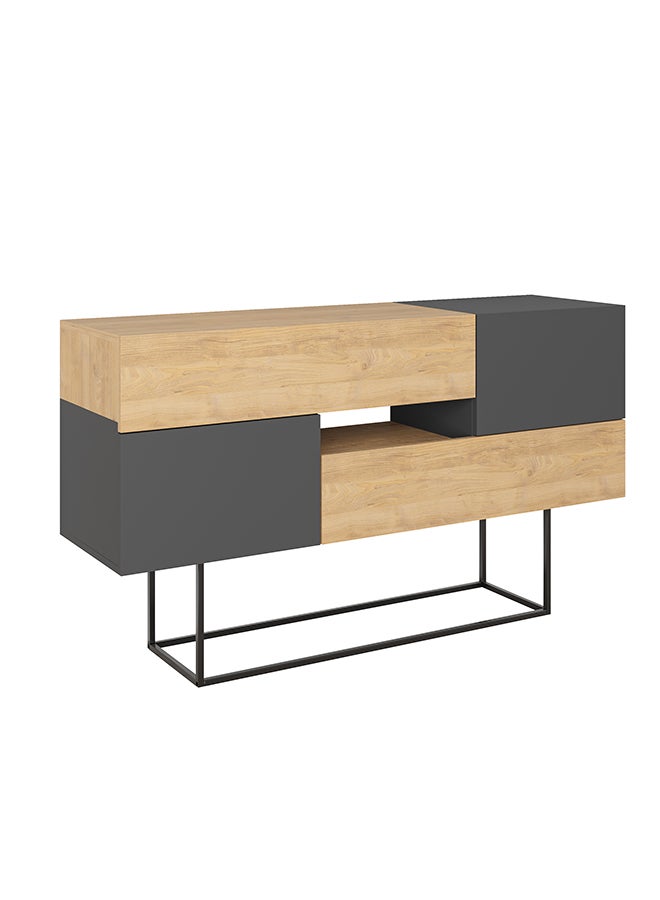 Mourah Home Eros Console  Modern Sideboard With Doors And 1 Drawer  Storage Cabinet With Metal Legs For Living Room Office Dining Room Kitchen Hallway  40X82X145 Cm Oak/Dark Grey - Image 4