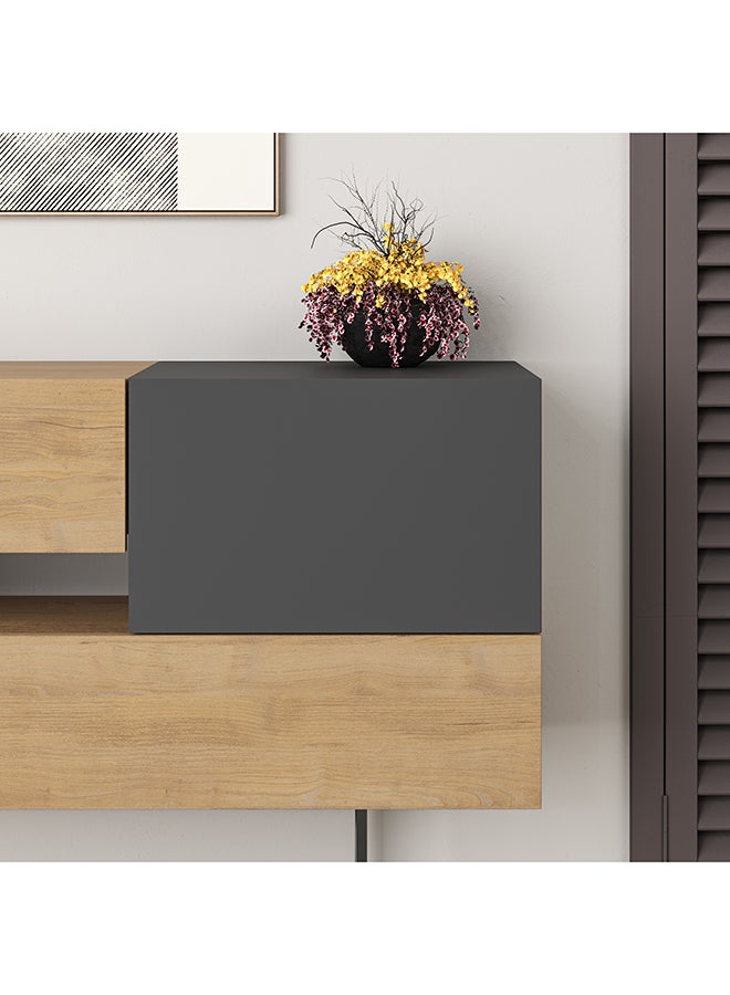 Mourah Home Eros Console  Modern Sideboard With Doors And 1 Drawer  Storage Cabinet With Metal Legs For Living Room Office Dining Room Kitchen Hallway  40X82X145 Cm Oak/Dark Grey - Image 3