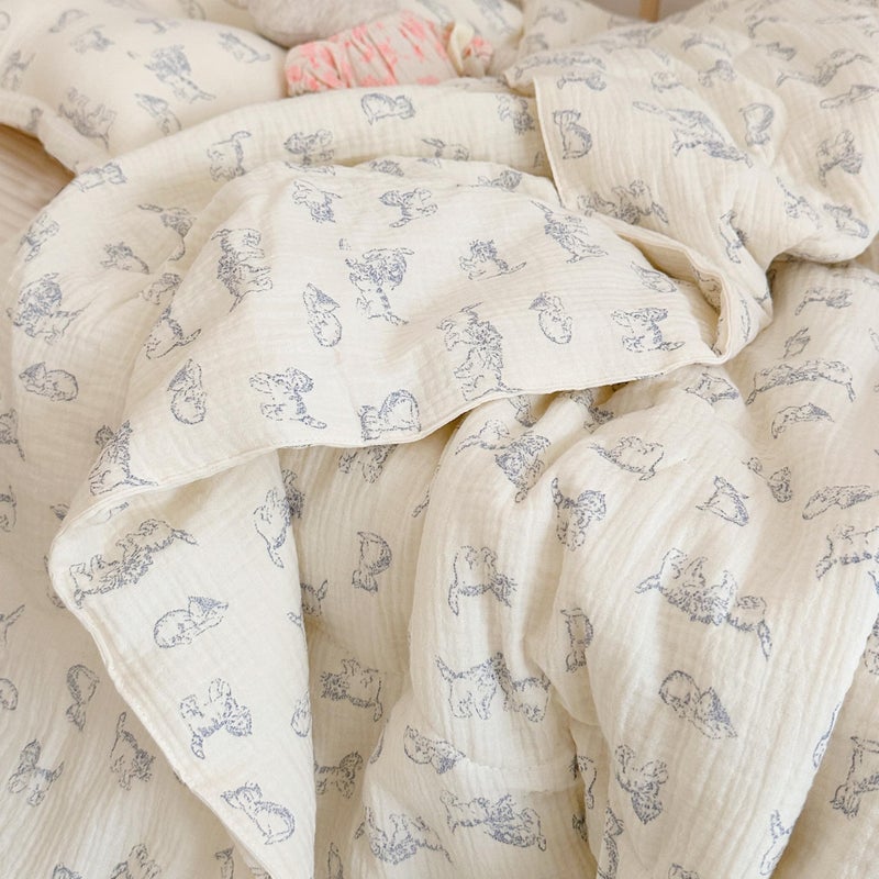BuLuTu Baby Crib Quilt Cotton Muslin Toddler Blanket for Kids Boys Girls Soft Breathable Toddler Comforter Nursery Quilted Blankets with Lace Edges, 47x59 Inches, Blue Cat Pattern, No Pillow - Image 4
