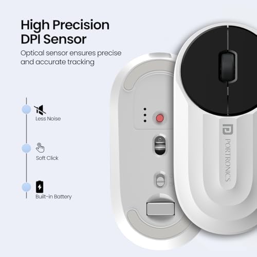 Portronics Toad 6 Bluetooth Wireless Mouse with 2.4 GHz USB Receiver, Multi-Device Pairing, Built in Battery, 1200 DPI Sensor(White) - Image 4