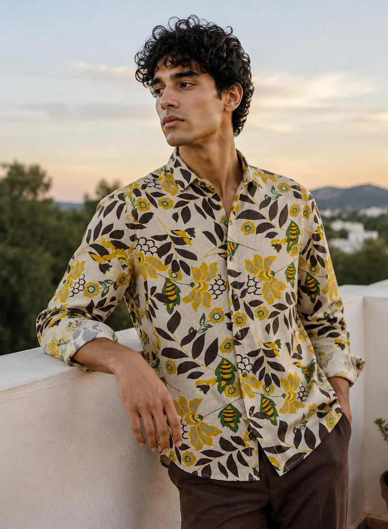 CAHOOT Men's Multi Floral Regular Shirt For Casual Wear | Collared Neck | Long Sleeve | Button Closure | Cotton Shirt Crafted With Comfort Fit For Everyday Wear (121801)