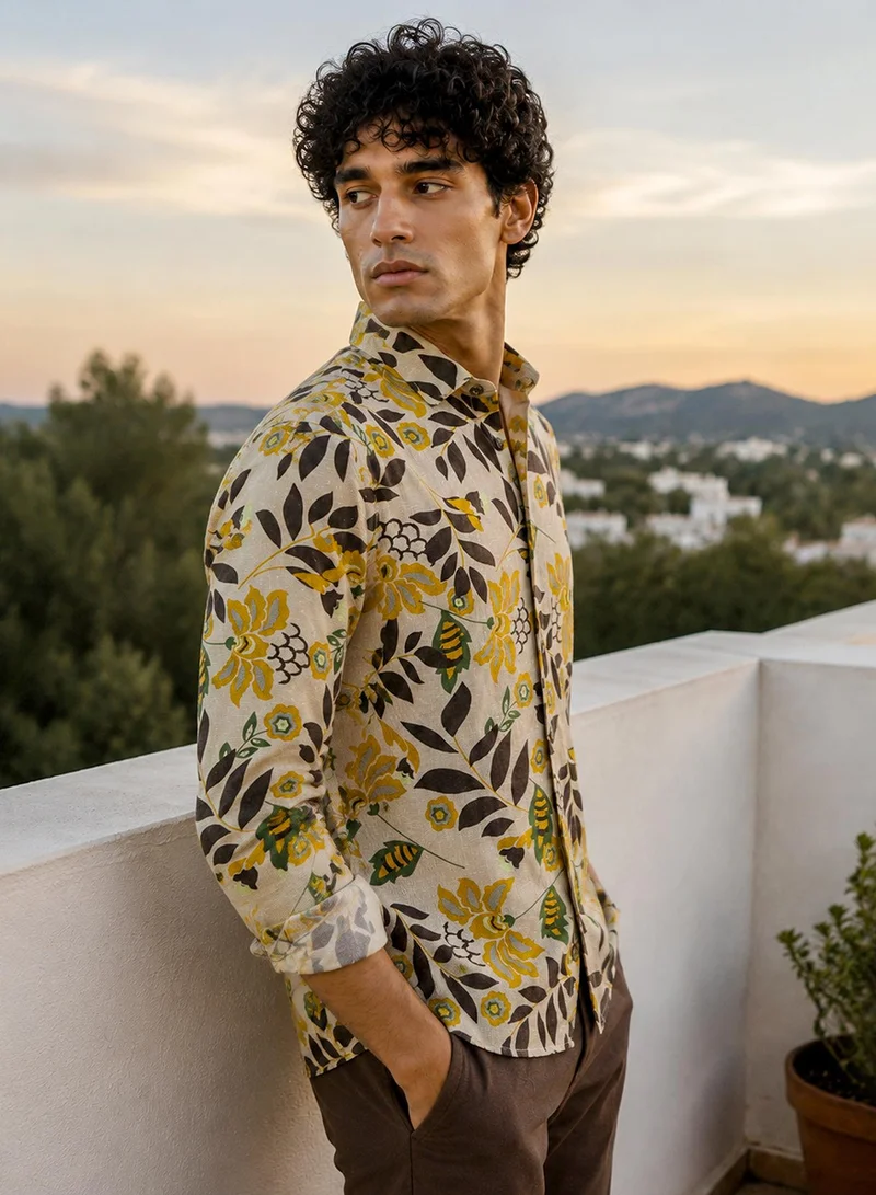 CAHOOT Men's Multi Floral Regular Shirt For Casual Wear | Collared Neck | Long Sleeve | Button Closure | Cotton Shirt Crafted With Comfort Fit For Everyday Wear (121801)