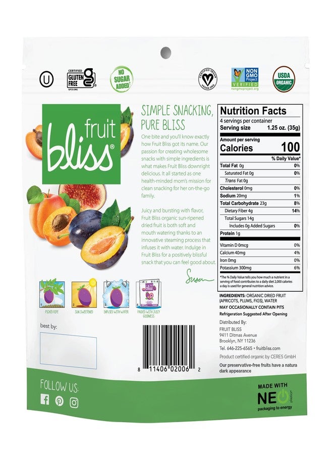 FRUIT BLISS مزيج الفواكه المجففة من فواكه بلِس - مزيج من المشمش المجفف العضوي، البرقوق والتين - وجبات خفيفة من الفواكه العضوية، وجبات خفيفة من الفواكه المجففة، أكياس قابلة لإعادة الإغلاق، وجبات خفيفة نباتية خالية من الغلوتين (6 عبوات، 5 أونصات) - Image 2