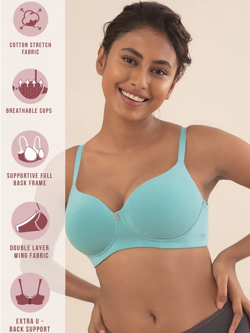 NYKD Wireless Everyday Cotton T-Shirt Bra for Women Daily Use - Wire-Free Shaping Bra, Padded, 3/4th Coverage - NYB094 (Blue,34C) - Image 2