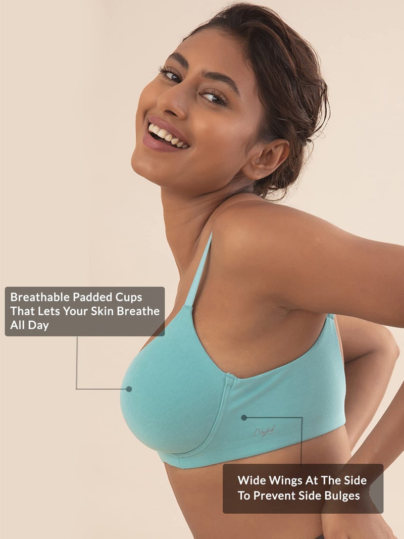 NYKD Wireless Everyday Cotton T-Shirt Bra for Women Daily Use - Wire-Free Shaping Bra, Padded, 3/4th Coverage - NYB094 (Blue,34C) - Image 5
