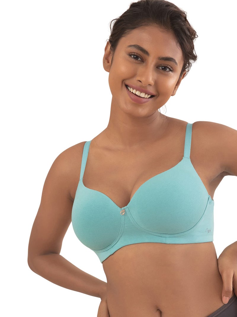 NYKD Wireless Everyday Cotton T-Shirt Bra for Women Daily Use - Wire-Free Shaping Bra, Padded, 3/4th Coverage - NYB094 (Blue,34C) - Image 1