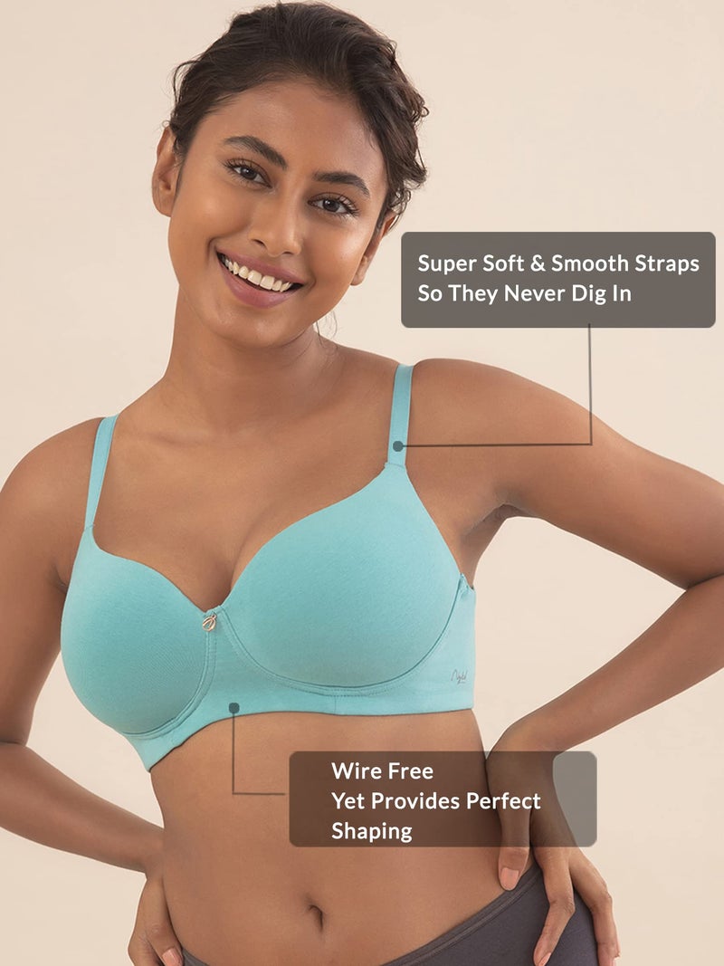NYKD Wireless Everyday Cotton T-Shirt Bra for Women Daily Use - Wire-Free Shaping Bra, Padded, 3/4th Coverage - NYB094 (Blue,34C) - Image 4