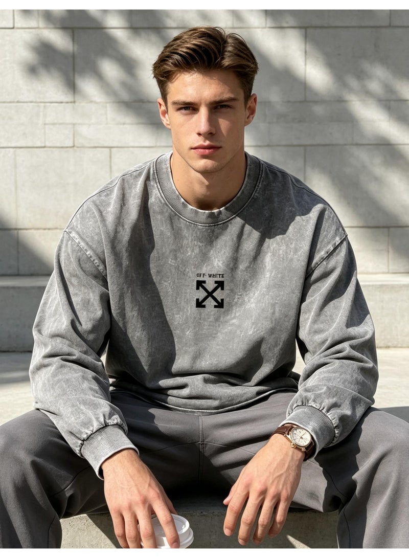 OFF-WHITE Men and women with the same round neck loose long sleeve T-shirt - Image 1