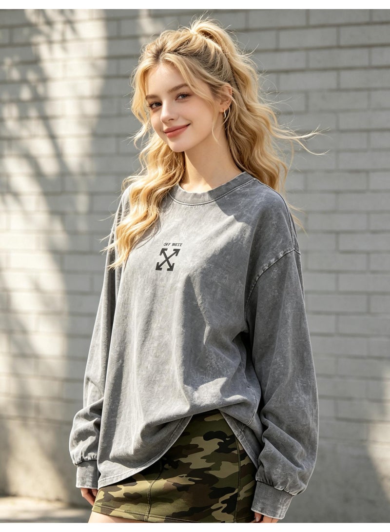 OFF-WHITE Men and women with the same round neck loose long sleeve T-shirt - Image 4