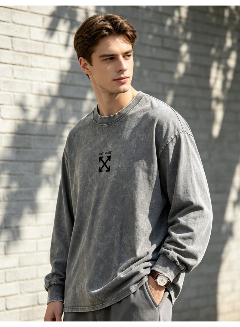 OFF-WHITE Men and women with the same round neck loose long sleeve T-shirt - Image 3