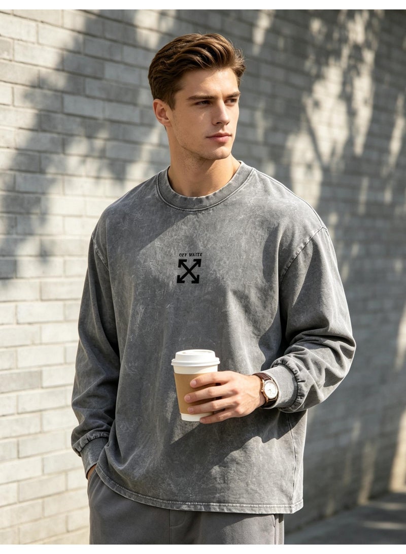 OFF-WHITE Men and women with the same round neck loose long sleeve T-shirt - Image 2