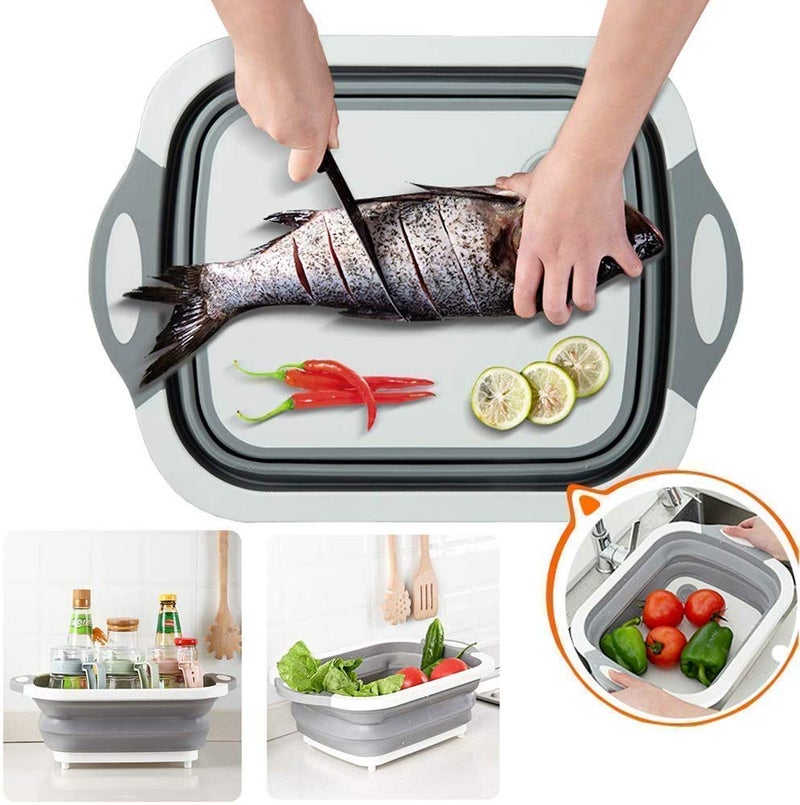 Vroxy Vroxy Silicone Vegetable Fruit Collapsible Cutting Board Wash and Drain Multifunction Foldable Sink Storage Space Saving Basket  - Image 4