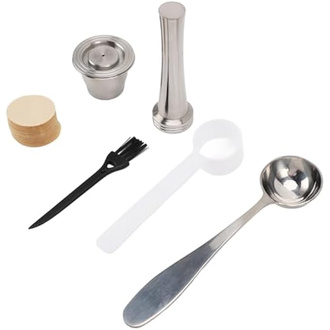 Haofy Refillable Coffee Pod Reusable Stainless Steel Capsule Set With Tamper  100 Filter Papers For Home Office Brewing  Suitable For Various Coffee Machines - Image 5