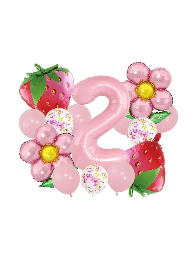 14 Plastic Strawberry Fruit Series Aluminum Foil Balloons with Pink Numbers 1 For Birthday Party Decoration Scene Arrangement Photo Check In Anniversary Graduation Summer Celebration - Image 4