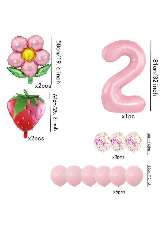 14 Plastic Strawberry Fruit Series Aluminum Foil Balloons with Pink Numbers 1 For Birthday Party Decoration Scene Arrangement Photo Check In Anniversary Graduation Summer Celebration - Image 2