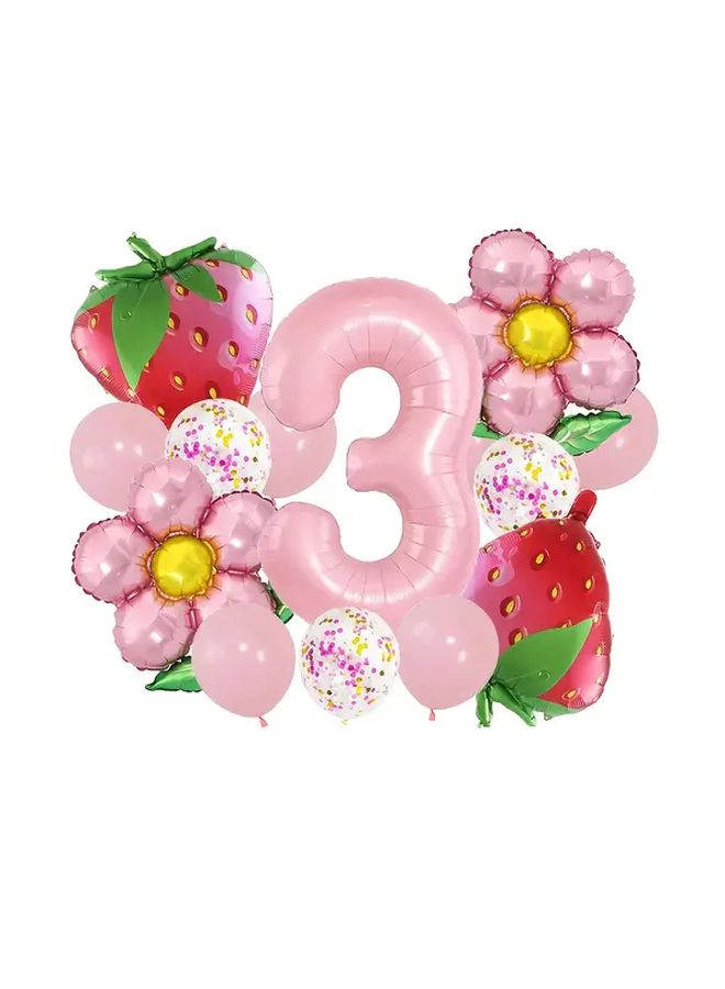 14 Plastic Strawberry Fruit Series Aluminum Foil Balloons with Pink Numbers 1 For Birthday Party Decoration Scene Arrangement Photo Check In Anniversary Graduation Summer Celebration - Image 5