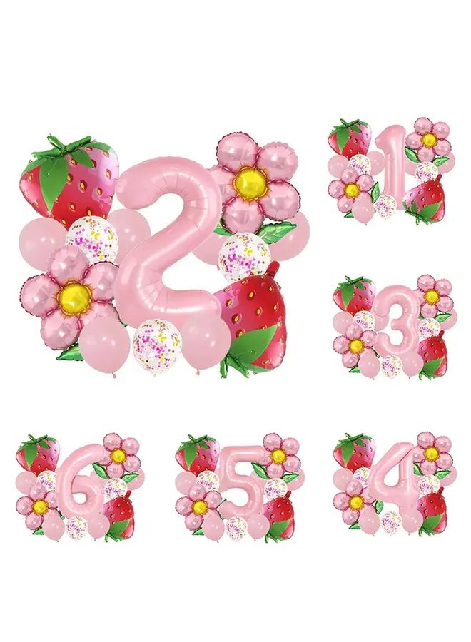 14 Plastic Strawberry Fruit Series Aluminum Foil Balloons with Pink Numbers 1 For Birthday Party Decoration Scene Arrangement Photo Check In Anniversary Graduation Summer Celebration - Image 1