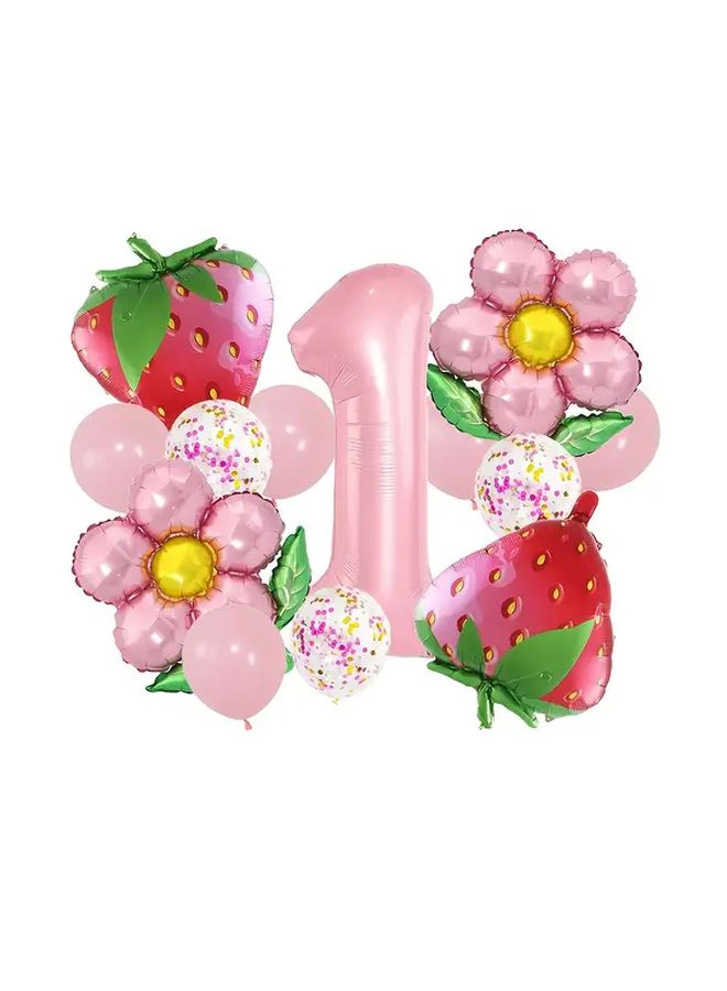 14 Plastic Strawberry Fruit Series Aluminum Foil Balloons with Pink Numbers 1 For Birthday Party Decoration Scene Arrangement Photo Check In Anniversary Graduation Summer Celebration - Image 3