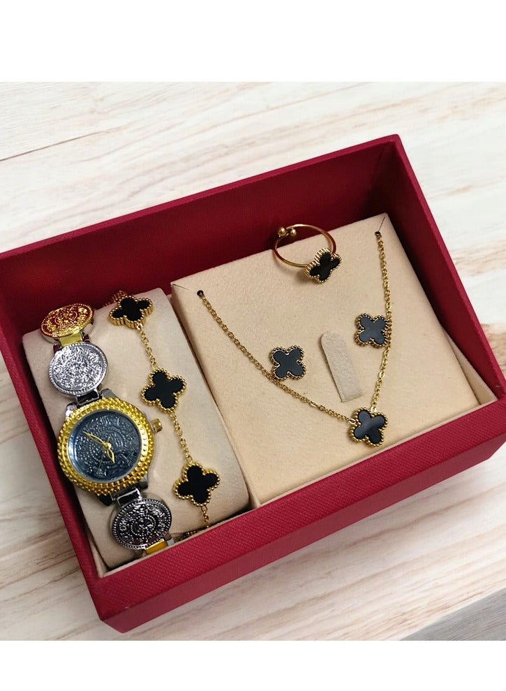 Rivoly Elegant women's stainless-steel set consisting of a waterproof watch with a set of bracelets, rings, necklaces, and earrings - Image 1