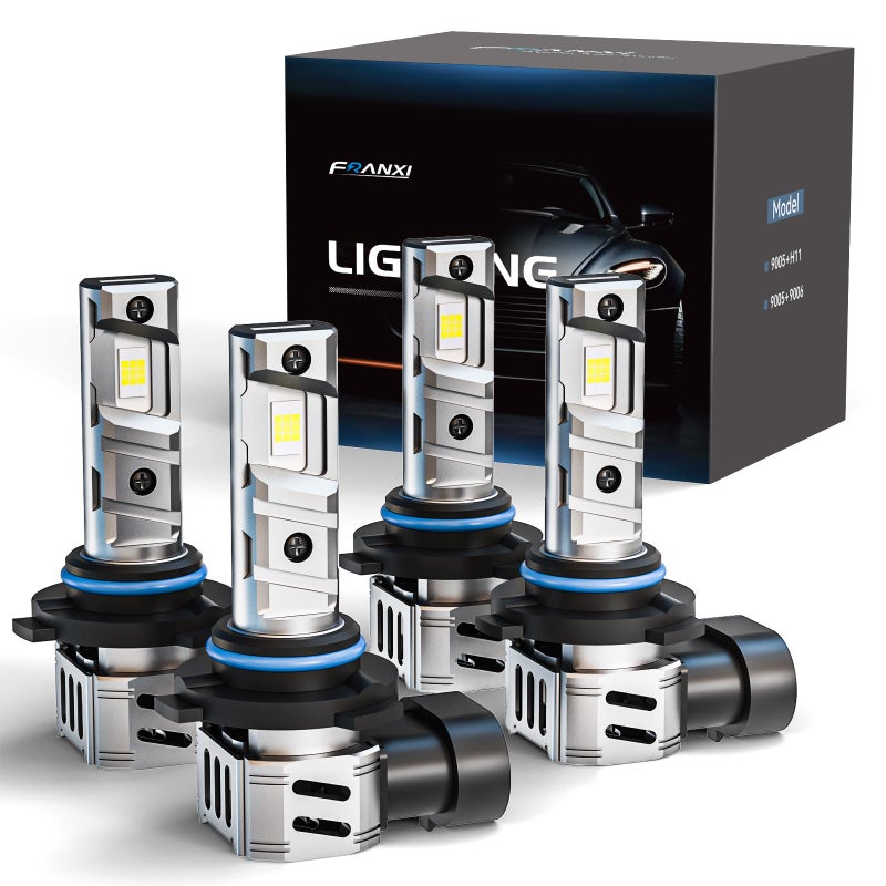 FRANXI 9005/HB3 9006/HB4 Bulbs Combo Fog Lights, 120W 32000LM Super Bright 6000K Cool White, 1:1 Design with Cooling Fan, Plug and Play, Pack of 4 - Image 1