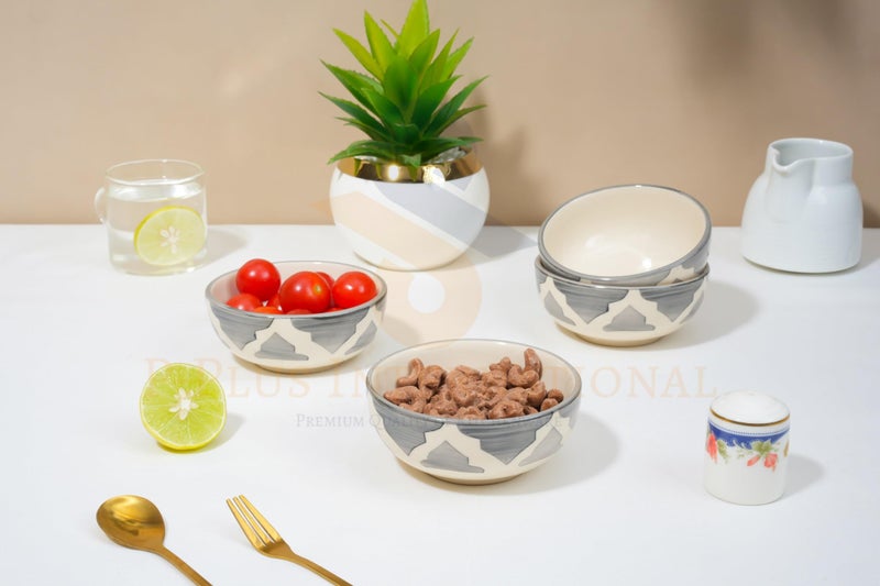P-PLUS INTERNATIONAL Ceramic Dessert Bowls | Cereal Bowl | Soup | Rice | Snack | Salad Bowls | 125 ML 9 CM | Hand Painted Serving Bowl Gift Set | Dishwasher & Microwave Safe (Grey, Set of 2) - Image 4