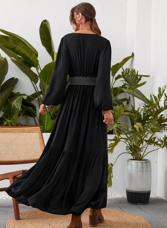 Take Two Black A-Line Ankle-Length Dress with Long Sleeves