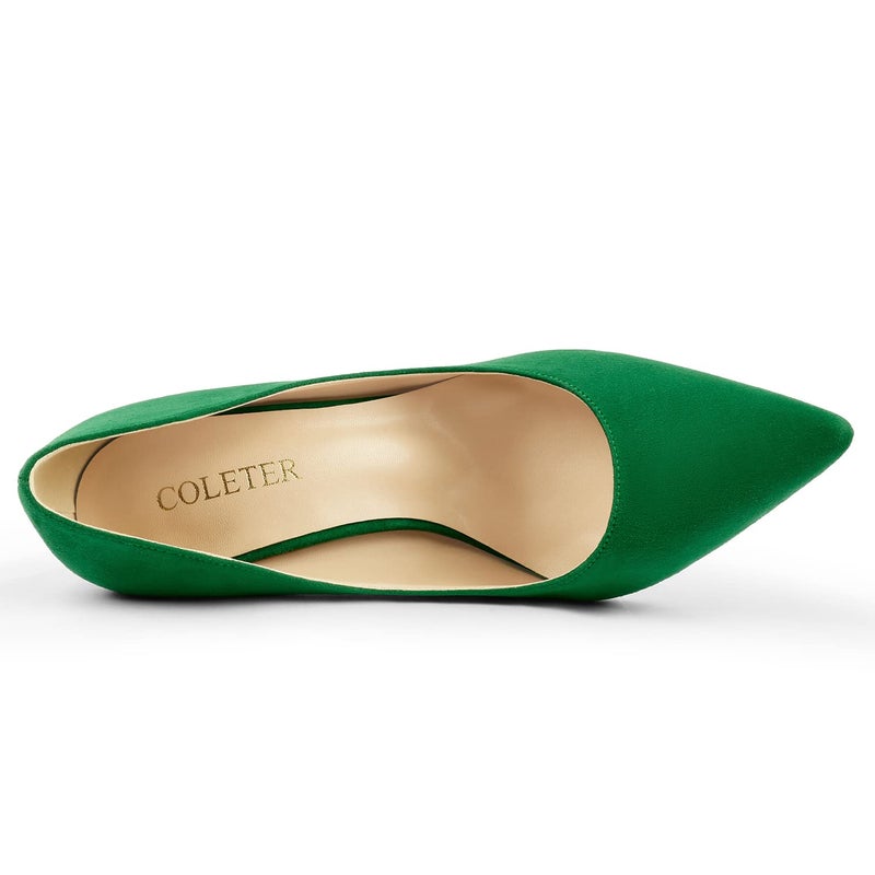 COLETER Women's 4 Inch Pumps Pointy Toe Wedding Dress Shoes Slip on Stiletto Pumps Suede Green 7.5US - Image 4
