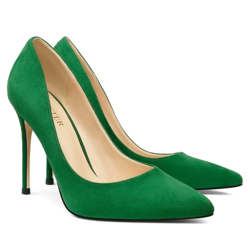 COLETER Women's 4 Inch Pumps Pointy Toe Wedding Dress Shoes Slip on Stiletto Pumps Suede Green 7.5US - Image 1