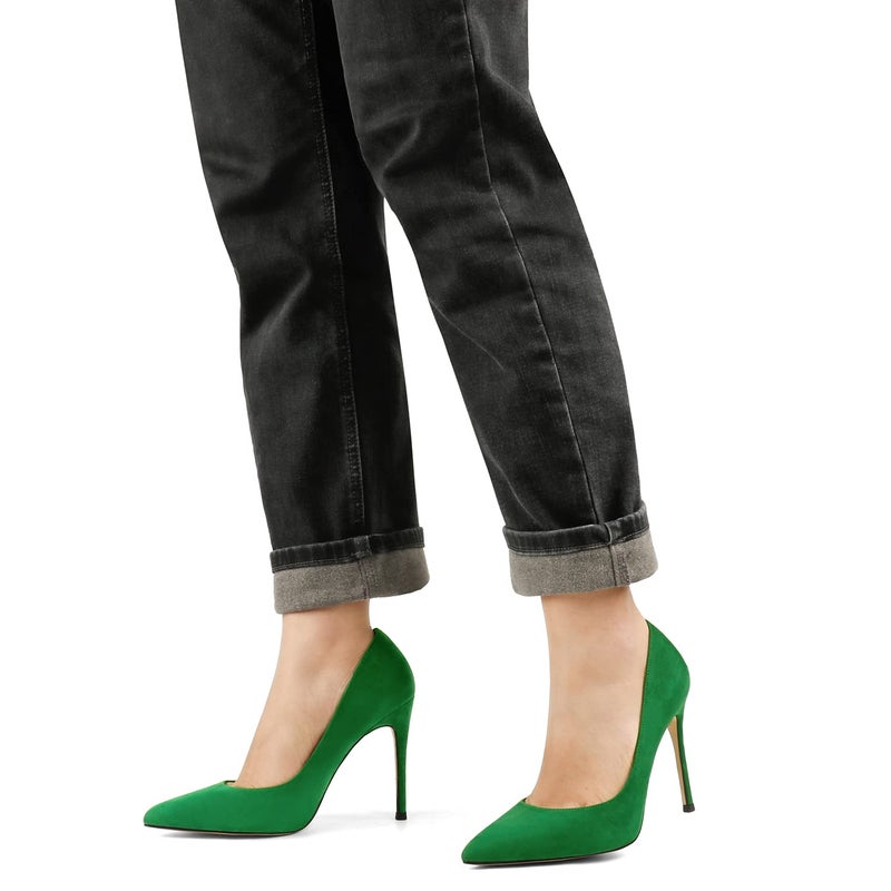 COLETER Women's 4 Inch Pumps Pointy Toe Wedding Dress Shoes Slip on Stiletto Pumps Suede Green 7.5US - Image 3