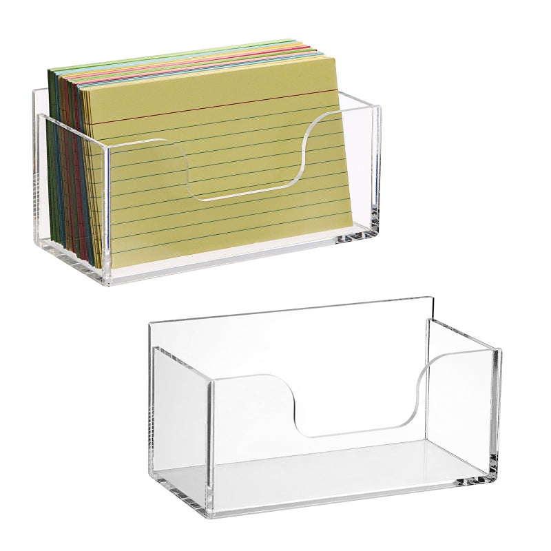 BTSKY 2 Pack Acrylic Index Card Holder Display Stand - 3X5 Inch Notecard Box Recipe Organizer, Clear Index Card Case for Office Desk Recipe Notecard Storage Box, Photo Holder Organizer - Image 1