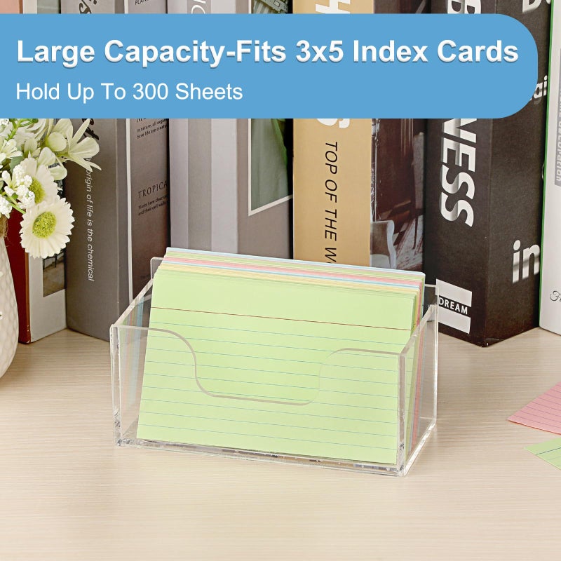 BTSKY 2 Pack Acrylic Index Card Holder Display Stand - 3X5 Inch Notecard Box Recipe Organizer, Clear Index Card Case for Office Desk Recipe Notecard Storage Box, Photo Holder Organizer - Image 2