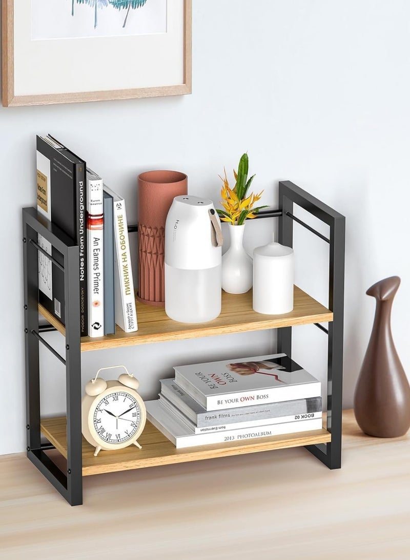 SHOELAY 2 Tier Office Desk Shelf Organizer, Wood Desktop Bookshelf Supplies Storage Rack, Storage Shelf for Desk and Dresser (Black) - Image 3