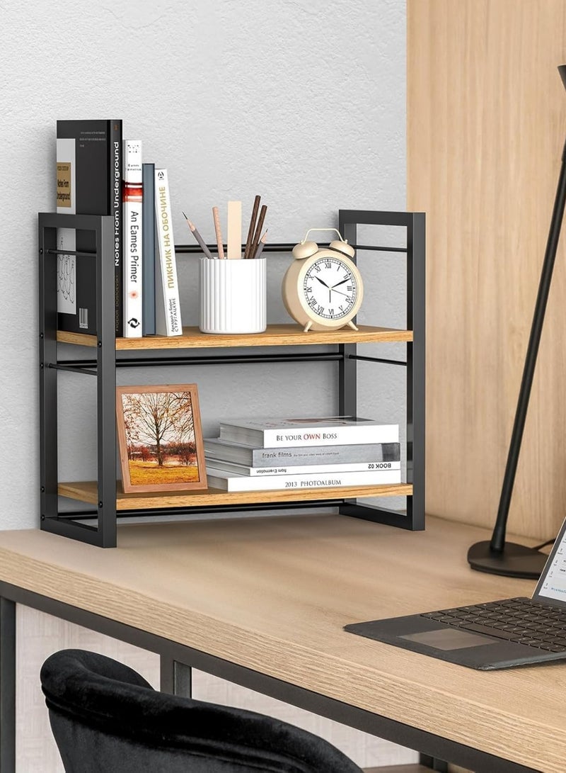 SHOELAY 2 Tier Office Desk Shelf Organizer, Wood Desktop Bookshelf Supplies Storage Rack, Storage Shelf for Desk and Dresser (Black) - Image 2