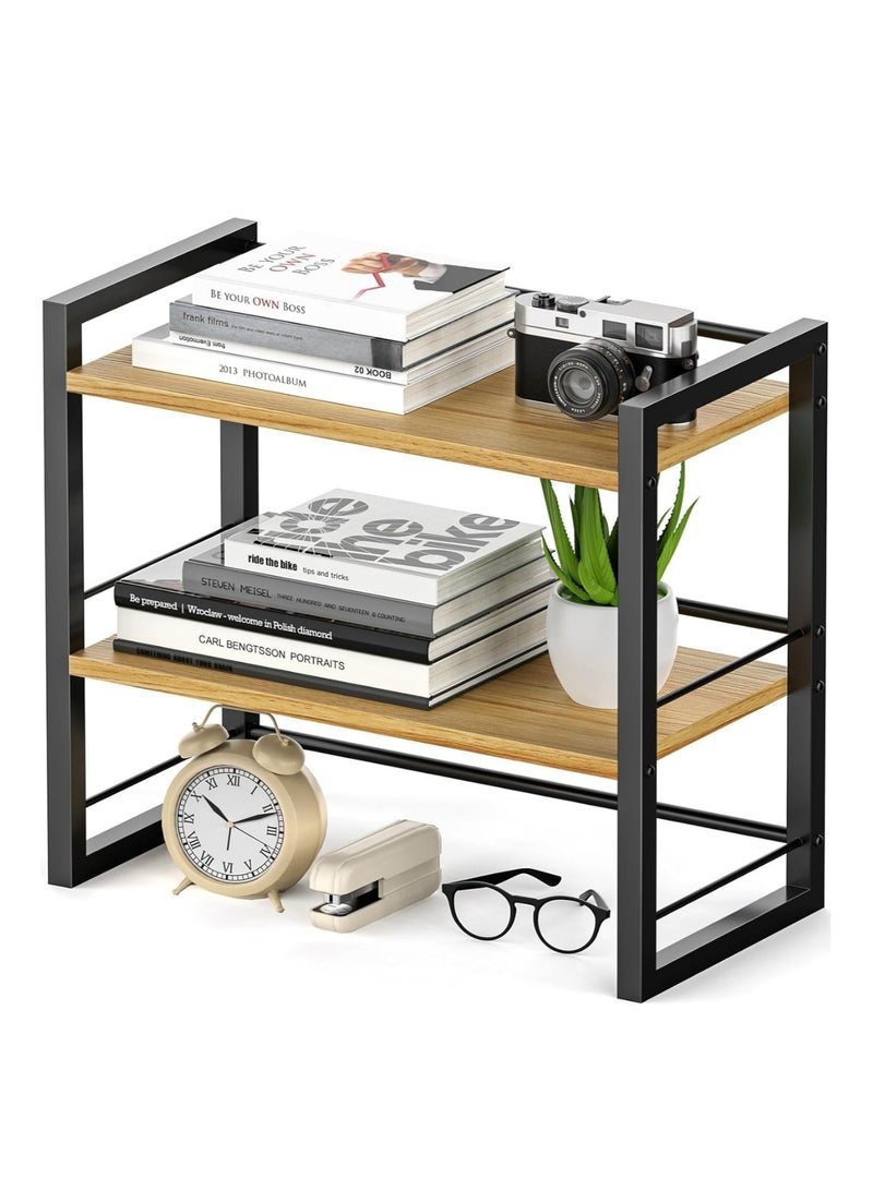 SHOELAY 2 Tier Office Desk Shelf Organizer, Wood Desktop Bookshelf Supplies Storage Rack, Storage Shelf for Desk and Dresser (Black) - Image 1
