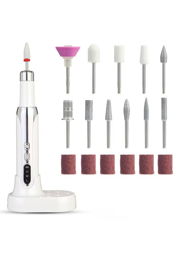 Arabest Electric Nail Drill, Cordless Nail Drill, Electric Nail File, Rechargeable Portable Nail Drill, Nail Drill Professional Set for Manicure Pedicure and Polishing with 12 Nail Drill Bits and 6 Sanding Bands (White) - Image 1