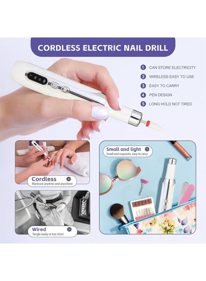Arabest Electric Nail Drill, Cordless Nail Drill, Electric Nail File, Rechargeable Portable Nail Drill, Nail Drill Professional Set for Manicure Pedicure and Polishing with 12 Nail Drill Bits and 6 Sanding Bands (White) - Image 5