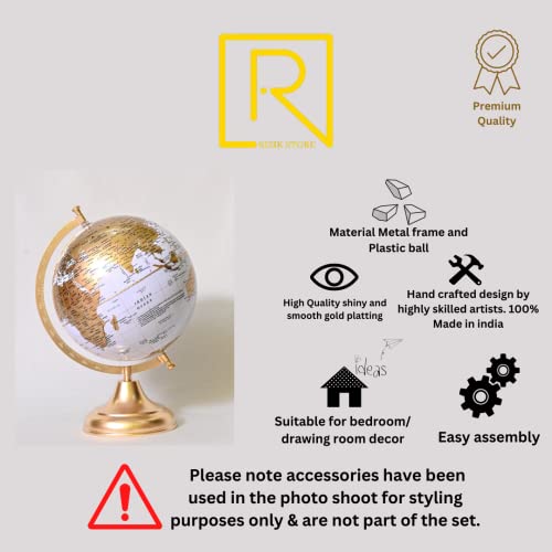 RIZIK STORE™ Educational World 10" Globe with Heavy Metal ARC and Base/Home Decor/Political Globe/Office Globes for Kids & Students (10" White gold) - Image 4