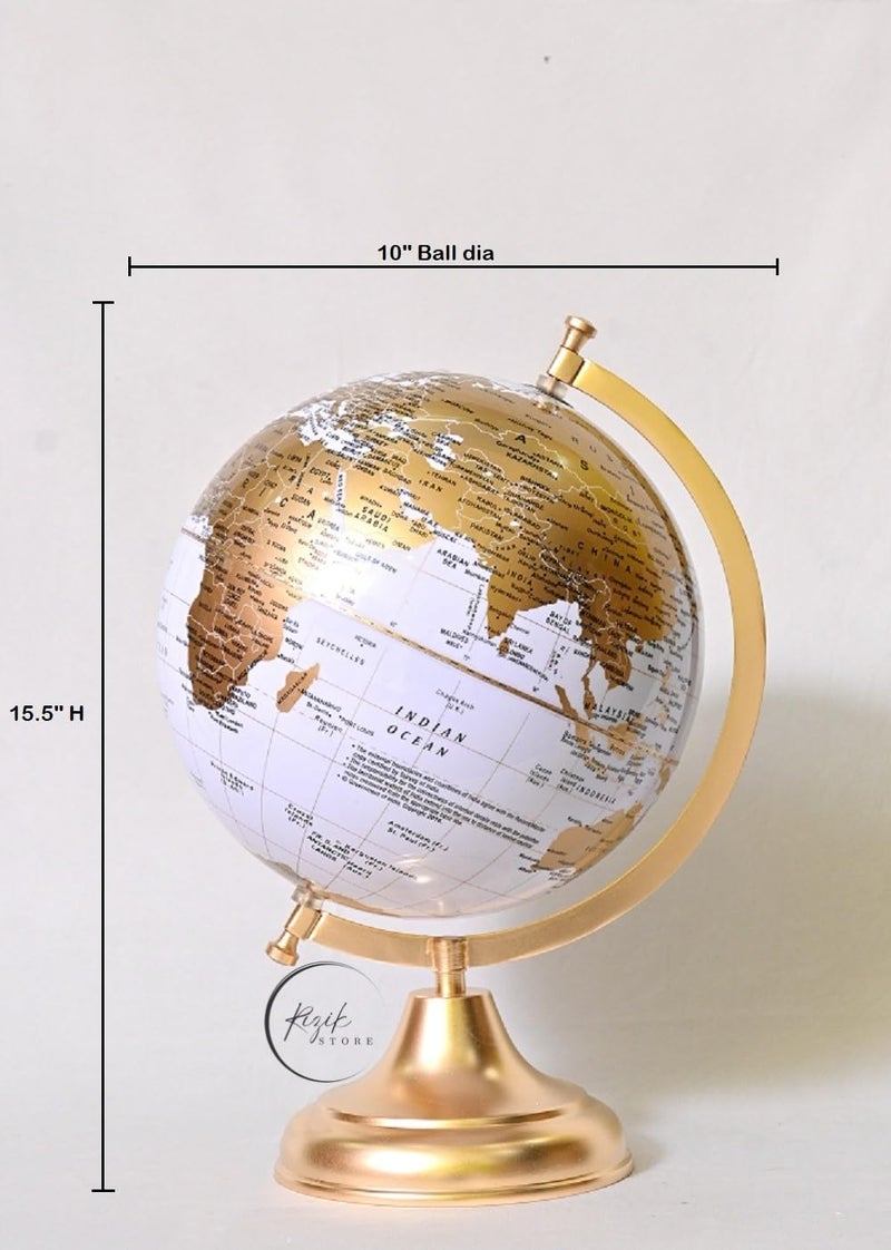 RIZIK STORE™ Educational World 10" Globe with Heavy Metal ARC and Base/Home Decor/Political Globe/Office Globes for Kids & Students (10" White gold) - Image 2
