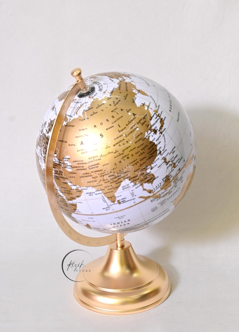 RIZIK STORE™ Educational World 10" Globe with Heavy Metal ARC and Base/Home Decor/Political Globe/Office Globes for Kids & Students (10" White gold) - Image 5