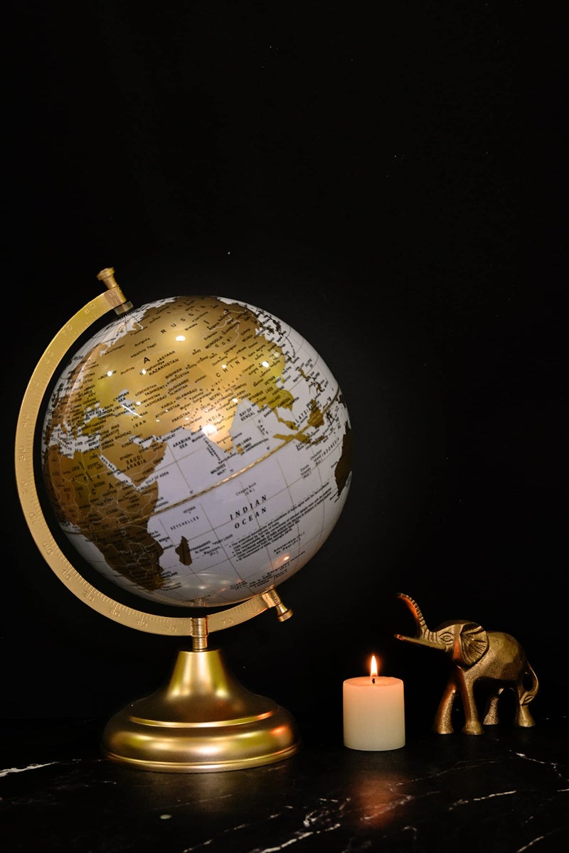 RIZIK STORE™ Educational World 10" Globe with Heavy Metal ARC and Base/Home Decor/Political Globe/Office Globes for Kids & Students (10" White gold) - Image 1