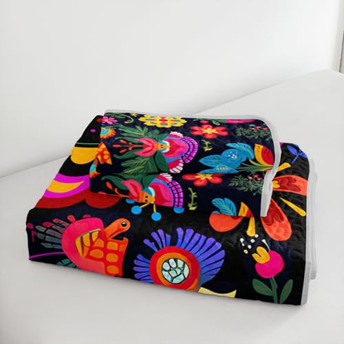HOSIMA Bohemia Style Quilt Set Queen Size for Adults Women Bedroom Decor,Various Colorful Flowers Pattern Quilt for All Season,Soft Lightweight Boho Bedding with 2 Pillowcases. - Image 5