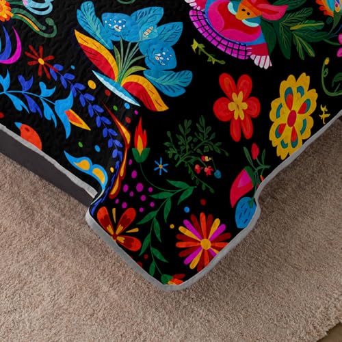 HOSIMA Bohemia Style Quilt Set Queen Size for Adults Women Bedroom Decor,Various Colorful Flowers Pattern Quilt for All Season,Soft Lightweight Boho Bedding with 2 Pillowcases. - Image 4