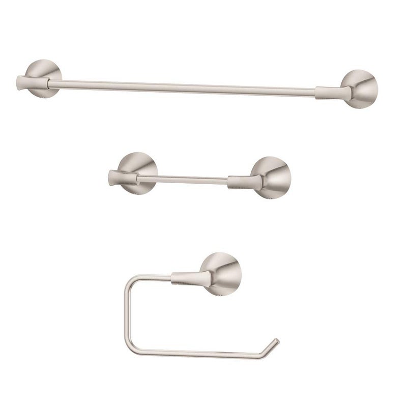 Pfister Willa 3Piece Bathroom Hardware Set with Towel Bar Towel Ring and Toilet Paper Holder WallMounted Brushed Nickel Finish BTBWLL3K