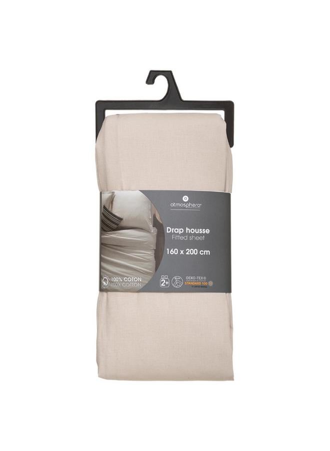 atmosphera Carina Cotton Fitted Sheet Beige 160 X 200Cm 178574D - Image 1