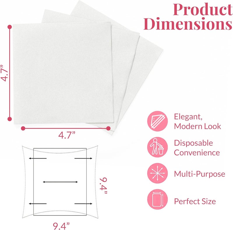 Prestee Linen Feel Guest Towels - Paper Hand Towels - Cocktail Napkins - 5inch Folded / 9.5inch Unfolded - 200 count - Soft and Absorbent Disposable Napkins for Parties and Events - White - Image 3