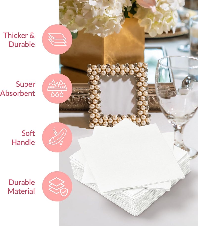 Prestee Linen Feel Guest Towels - Paper Hand Towels - Cocktail Napkins - 5inch Folded / 9.5inch Unfolded - 200 count - Soft and Absorbent Disposable Napkins for Parties and Events - White - Image 5