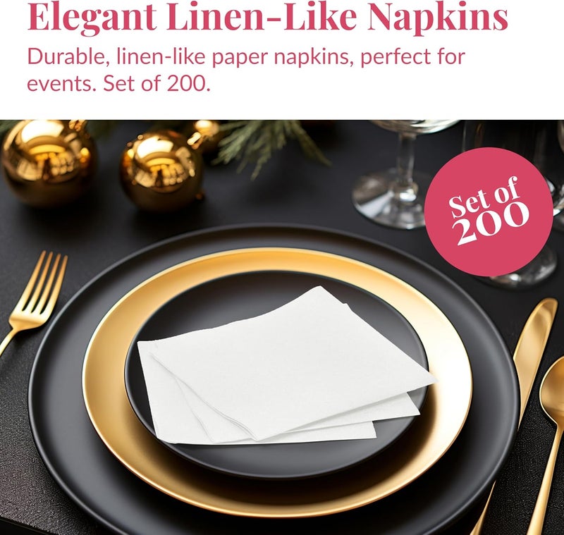 Prestee Linen Feel Guest Towels - Paper Hand Towels - Cocktail Napkins - 5inch Folded / 9.5inch Unfolded - 200 count - Soft and Absorbent Disposable Napkins for Parties and Events - White - Image 2
