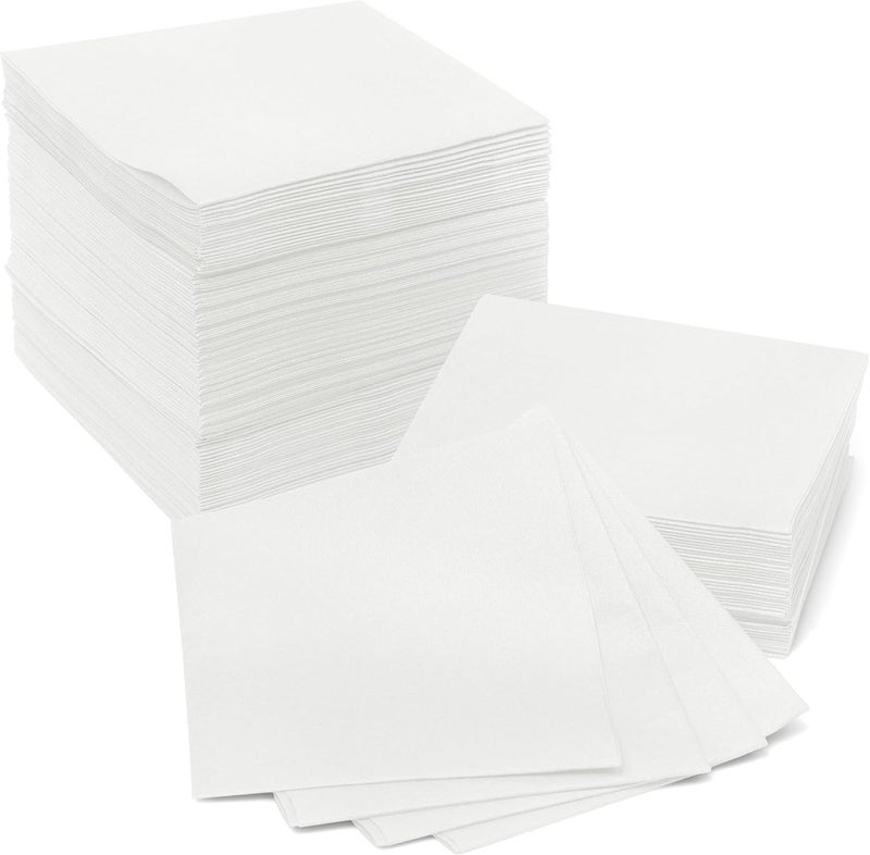 Prestee Linen Feel Guest Towels - Paper Hand Towels - Cocktail Napkins - 5inch Folded / 9.5inch Unfolded - 200 count - Soft and Absorbent Disposable Napkins for Parties and Events - White - Image 1