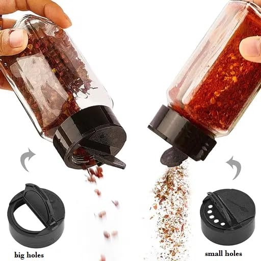 JYOT CREATIONSpice Jar Glass Container for storage Salt Pepper Square Kitchen Storage Glass Jar For Oregano and Chilly Flakes Dispener With Lid 120ml Pack Of 8 - Image 2