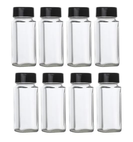 JYOT CREATIONSpice Jar Glass Container for storage Salt Pepper Square Kitchen Storage Glass Jar For Oregano and Chilly Flakes Dispener With Lid 120ml Pack Of 8 - Image 1